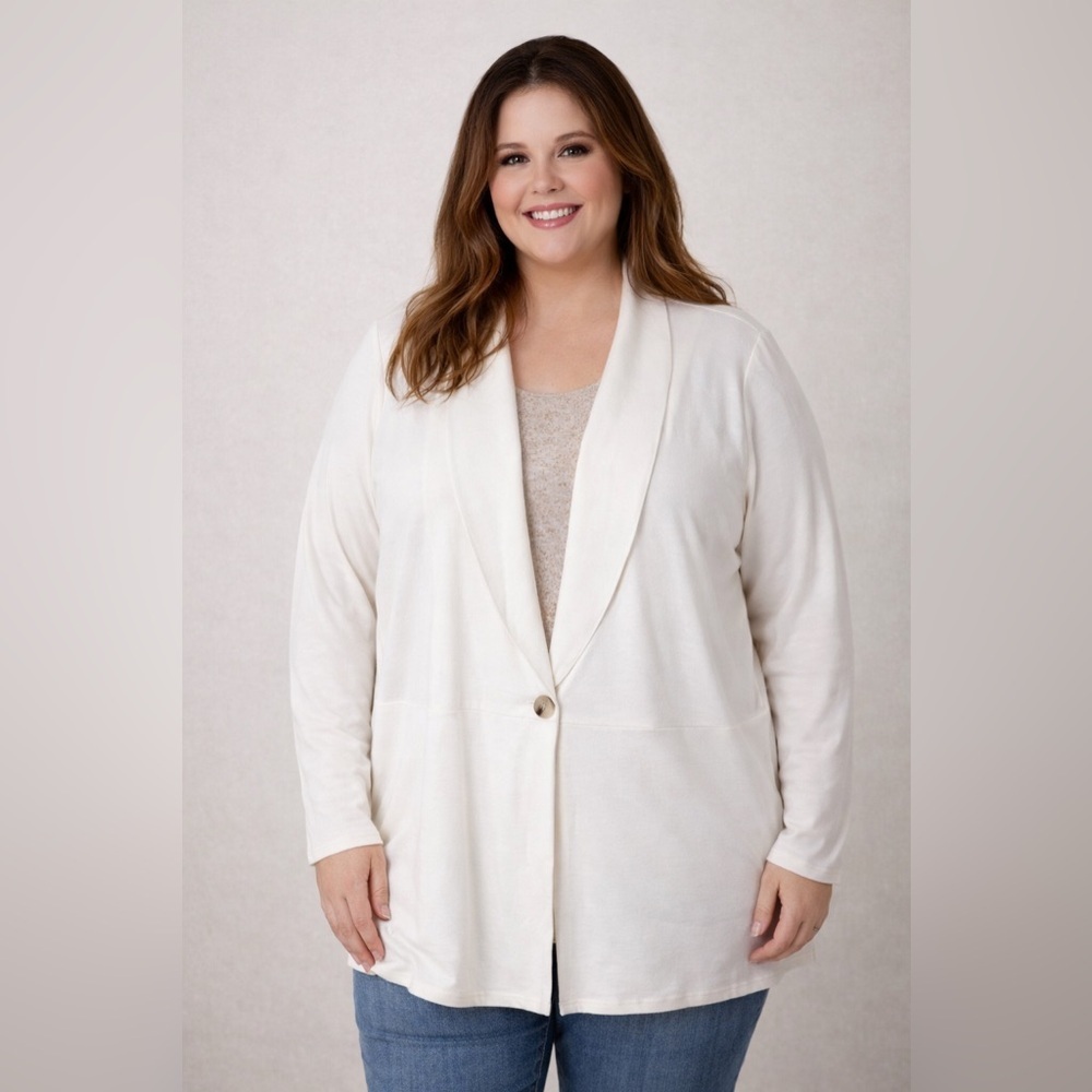 LOGO by Lori Goldstein Ivory Knit Blazer Jacket Size XL